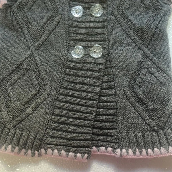 Little Lass Girls Gray Knit Vest Sleeveless Diamond Pattern Button Down - Picture 4 of 8